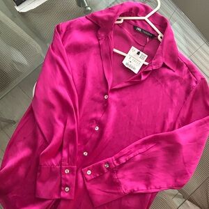 Zara Vibrant Pink Satin Shirt, WITH TAG BRAND NEW